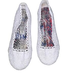 Fergalicious  Fergie Shoes Women 8.5M Mosley Crochet Ballet SlipOn Flat White